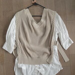 🇯🇵 Chic Beige Knit Vest with White Blouse